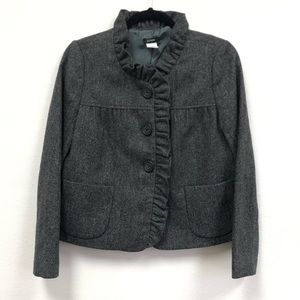 J.Crew Wool Jacket Herringbone Ruffle Trim